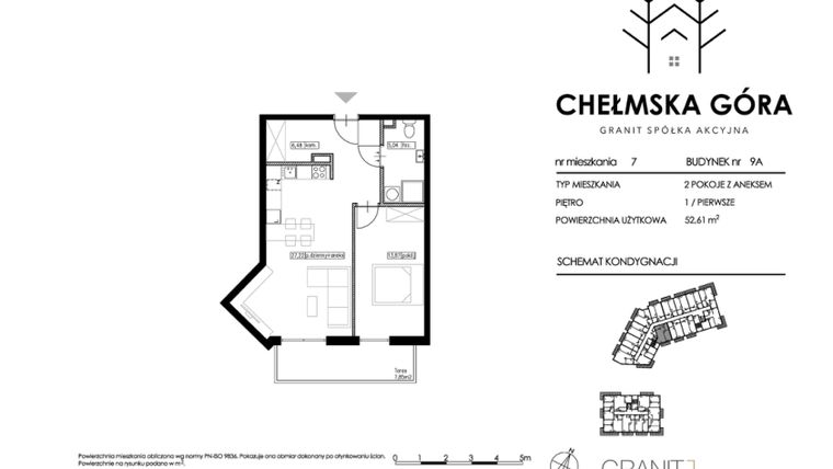 Rzut - Mieszkanie na sprzedaż 2 pokoje o powierzchni 52,67 m² - numer C-9A-M7 w Chełmska Góra