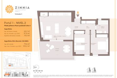 Rzut - Mieszkanie na sprzedaż 2 pokoje o powierzchni 75 m² - numer 11A w Zinnia