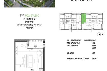 Rzut - Mieszkanie na sprzedaż 1 pokój o powierzchni 56,05 m² - numer M2A.P1 w Apartamenty Żorska