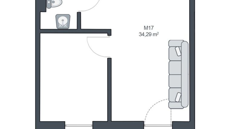 Rzut - Mieszkanie na sprzedaż 2 pokoje o powierzchni 34,29 m² - numer M17 w TARASY GĄSKI