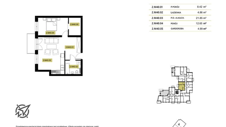 Rzut - Mieszkanie na sprzedaż 2 pokoje o powierzchni 34,66 m² - numer 2M40 w Stary Browar bud. 2