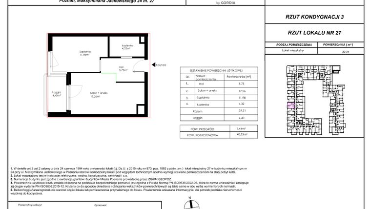 Rzut - Mieszkanie na sprzedaż 2 pokoje o powierzchni 40,75 m² - numer 27 w Modena I