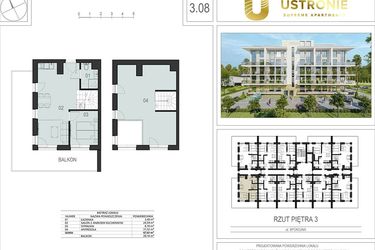 Rzut - Mieszkanie na sprzedaż 2 pokoje o powierzchni 67,61 m² - numer 3.08 w Ustronie Supreme Apartments
