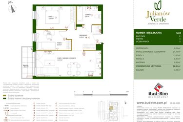 Rzut - Mieszkanie na sprzedaż 3 pokoje o powierzchni 56,5 m² - numer 33 w Julianów Verde