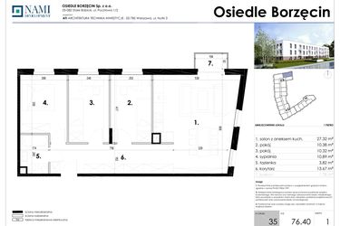 Rzut - Mieszkanie na sprzedaż 4 pokoje o powierzchni 76,4 m² - numer 35 w Osiedle Borzęcin
