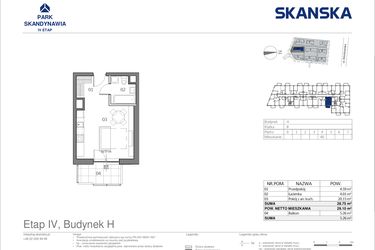 Rzut - Mieszkanie na sprzedaż 1 pokój o powierzchni 28,75 m² - numer HB0440 w Park Skandynawia V