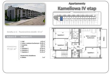 Rzut - Mieszkanie na sprzedaż 4 pokoje o powierzchni 77,12 m² - numer B02A01 w Apartamenty Kameliowa IV