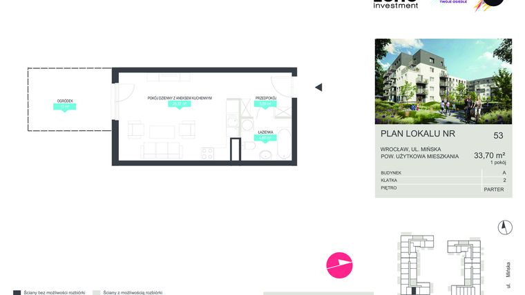 Rzut - Mieszkanie na sprzedaż 1 pokój o powierzchni 33,7 m² - numer 53 w Stacja 3.0