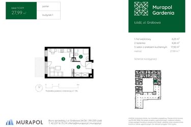 Rzut - Mieszkanie na sprzedaż 1 pokój o powierzchni 27,99 m² - numer 1.C.0.11 w Murapol Gardenia