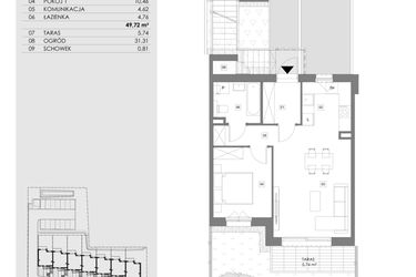 Rzut - Mieszkanie na sprzedaż 2 pokoje o powierzchni 49,68 m² - numer 14A.1 w Przystań Sobieszewo
