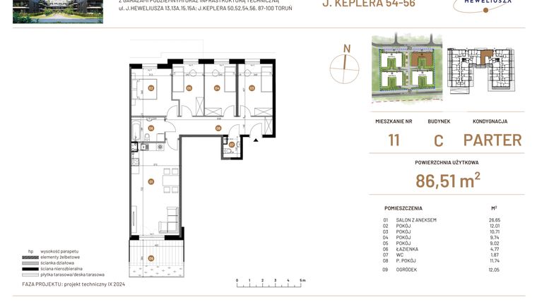 Rzut - Mieszkanie na sprzedaż 5 pokoi o powierzchni 86,51 m² - numer JAR-III-C-LM-M11 w Osiedle JAR Heweliusza etap III