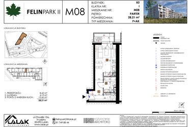 Rzut - Mieszkanie na sprzedaż 1 pokój o powierzchni 28,32 m² - numer M08 w Felin Park II etap 2