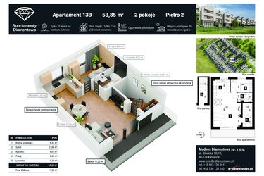 Rzut - Mieszkanie na sprzedaż 2 pokoje o powierzchni 59,65 m² - numer 13B w Apartamenty Diamentowa