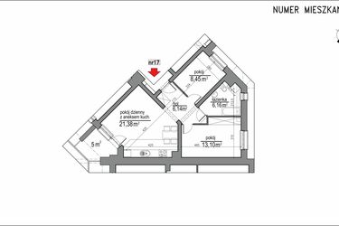 Rzut - Mieszkanie na sprzedaż 3 pokoje o powierzchni 55,23 m² - numer 1m.17 w Osiedle Rytm