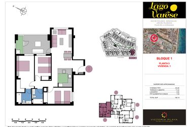 Rzut - Mieszkanie na sprzedaż 3 pokoje o powierzchni 106,15 m² - numer 1-5-B w Residencial Lago Varese