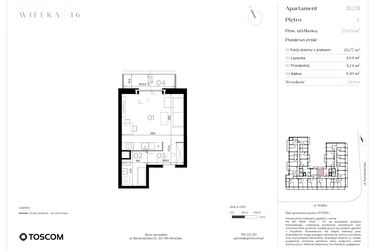 Rzut - Mieszkanie na sprzedaż 1 pokój o powierzchni 29,85 m² - numer B/2/11 w Wielka 16