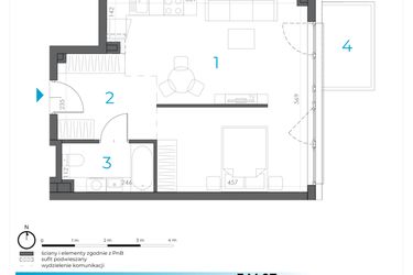 Rzut - Mieszkanie na sprzedaż 1 pokój o powierzchni 41,4 m² - numer 3.M.07 w Incepti Gaj 2