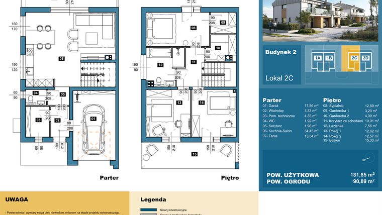 Rzut - Dom na sprzedaż 4 pokoje o powierzchni 131,85 m² - numer 2C w Osiedle Konarzyce