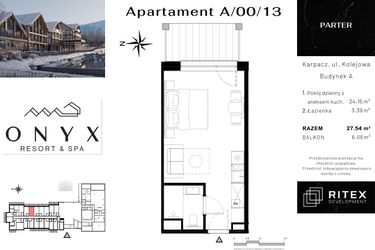 Rzut - Mieszkanie na sprzedaż 1 pokój o powierzchni 27,67 m² - numer NR 0.A13 w Onyx Resort & Spa