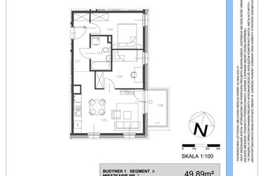 Rzut - Mieszkanie na sprzedaż 3 pokoje o powierzchni 49,89 m² - numer A.7 w Osiedle Telimeny etap III