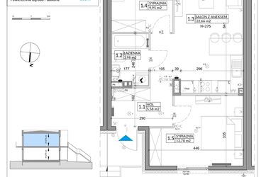 Rzut - Mieszkanie na sprzedaż 3 pokoje o powierzchni 56,89 m² - numer 66B w Osiedle Młodych etap X