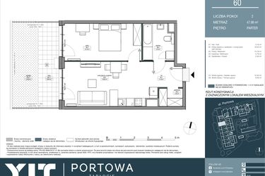 Rzut - Mieszkanie na sprzedaż 2 pokoje o powierzchni 47,98 m² - numer 60 w Portowa Zabłocie