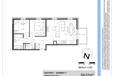 Rzut - Mieszkanie na sprzedaż 3 pokoje o powierzchni 54,01 m² - numer B.13 w Osiedle Telimeny etap III