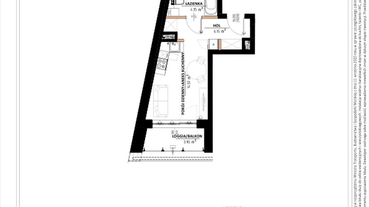 Rzut - Mieszkanie na sprzedaż 1 pokój o powierzchni 25,55 m² - numer A.4.50 w Daszyńskiego Square etap 1