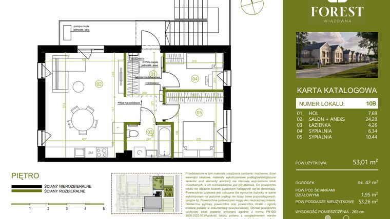 Rzut - Mieszkanie na sprzedaż 3 pokoje o powierzchni 53,01 m² - numer 10B w Wiązowna Forest