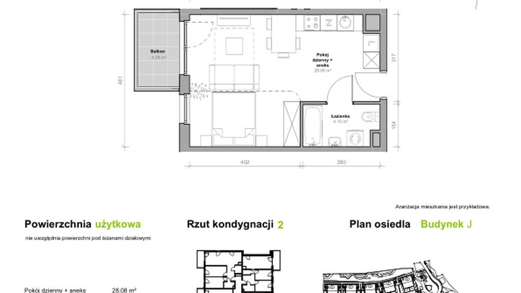 Rzut - Mieszkanie na sprzedaż 1 pokój o powierzchni 32,18 m² - numer J.2.M12 w Przemyska Vita