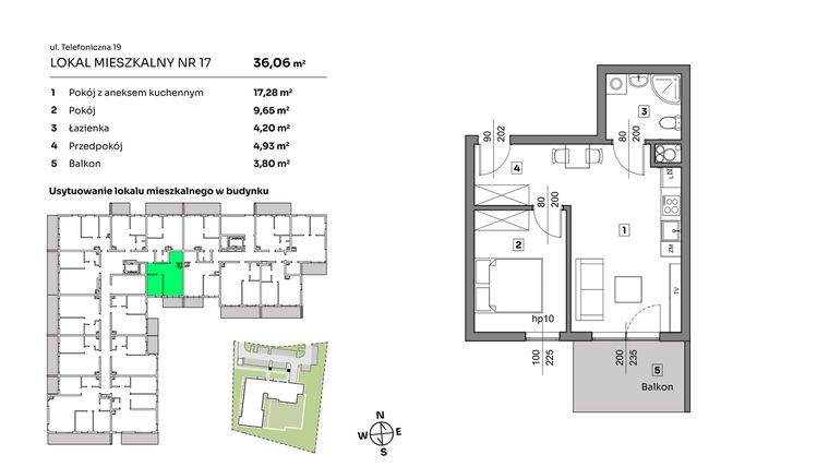 Rzut - Mieszkanie na sprzedaż 2 pokoje o powierzchni 36,06 m² - numer 17 w Nova Radiostacja