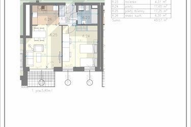 Rzut - Mieszkanie na sprzedaż 2 pokoje o powierzchni 49,57 m² - numer 44 w Residence Przewóz 41