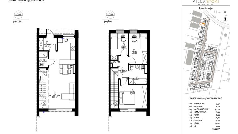 Rzut - Dom na sprzedaż 4 pokoje o powierzchni 71,55 m² - numer A4 w Villa Stoki (domy)