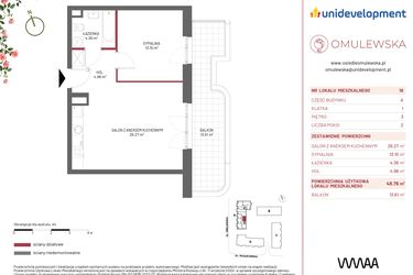 Rzut - Mieszkanie na sprzedaż 2 pokoje o powierzchni 48,76 m² - numer A/18 w Omulewska