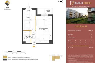 Rzut - Mieszkanie na sprzedaż 2 pokoje o powierzchni 44,4 m² - numer 28 w Stacja Błonie etap II