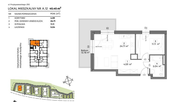 Rzut - Mieszkanie na sprzedaż 2 pokoje o powierzchni 45,45 m² - numer A.12 w Och!Widzew