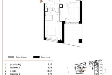 Rzut - Mieszkanie na sprzedaż 2 pokoje o powierzchni 47,43 m² - numer A06 w Osiedle Józefowska