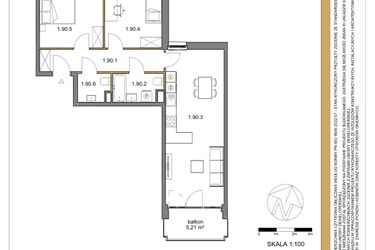 Rzut - Mieszkanie na sprzedaż 3 pokoje o powierzchni 66,95 m² - numer 90 w Osiedle Sfera etap II