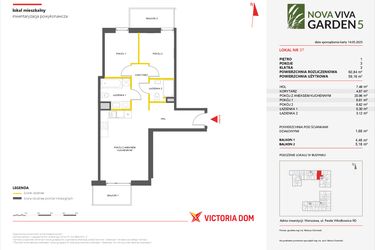 Rzut - Mieszkanie na sprzedaż 3 pokoje o powierzchni 60,84 m² - numer 37 w Nova Viva Garden 5