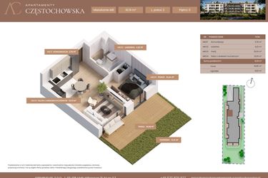 Rzut - Mieszkanie na sprzedaż 2 pokoje o powierzchni 41,19 m² - numer 8 w Apartamenty Częstochowska