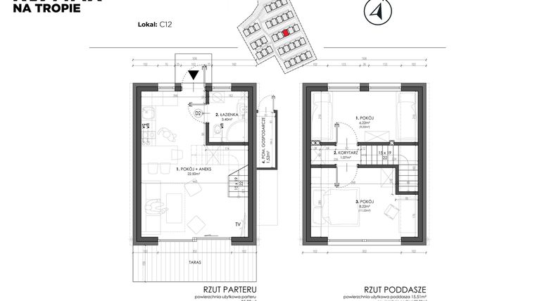 Rzut - Dom na sprzedaż 3 pokoje o powierzchni 49,8 m² - numer C12 w Sea House Wicie