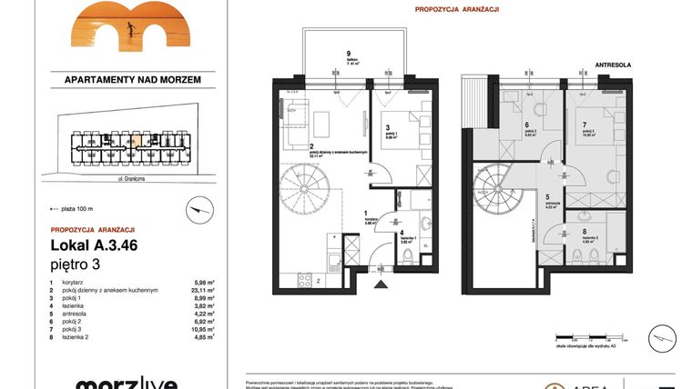 Rzut - Mieszkanie na sprzedaż 4 pokoje o powierzchni 71,25 m² - numer A.3.46 w Morzlive
