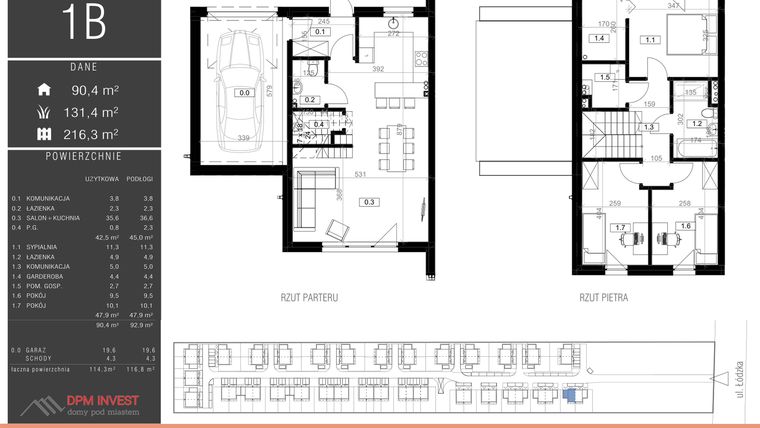 Rzut - Dom na sprzedaż 4 pokoje o powierzchni 114,3 m² - numer 1B w Family Park Ksawerów IV