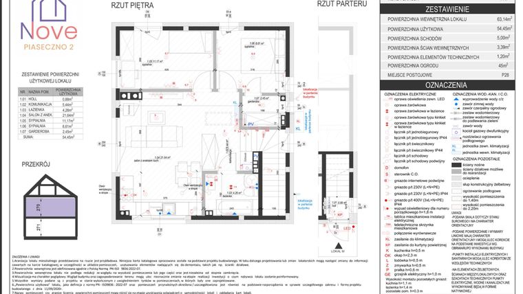 Rzut - Dom na sprzedaż 3 pokoje o powierzchni 54,45 m² - numer G2.2 w Nove Piaseczno 2 etap G