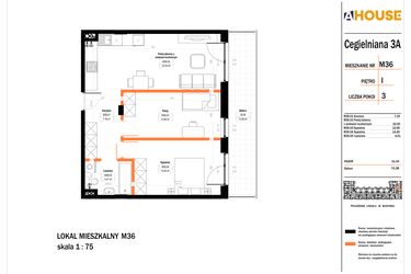 Rzut - Mieszkanie na sprzedaż 3 pokoje o powierzchni 61,05 m² - numer 36 w Osiedle StaLove etap II