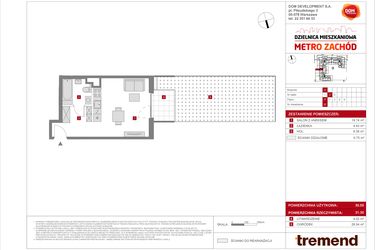 Rzut - Mieszkanie na sprzedaż 1 pokój o powierzchni 30,55 m² - numer D.37 w Dzielnica Mieszkaniowa Metro Zachód - etap 8.2