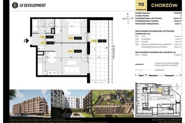 Rzut - Mieszkanie na sprzedaż 2 pokoje o powierzchni 43,24 m² - numer M/112 w Tarasy Śląskie