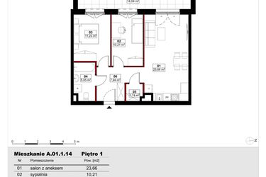 Rzut - Mieszkanie na sprzedaż 3 pokoje o powierzchni 59,79 m² - numer A01.1.14 w Skwer Witosa