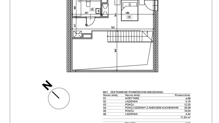 Rzut - Mieszkanie na sprzedaż 3 pokoje o powierzchni 72,19 m² - numer I.M21 w Osiedle Glivia Zachodnia