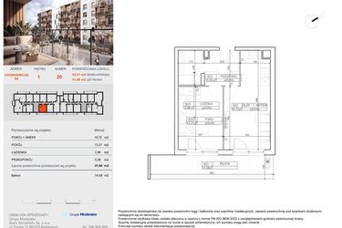 Rzut - Mieszkanie na sprzedaż 2 pokoje o powierzchni 41,66 m² - numer B20 w Symfonia - Chodkiewicza 9